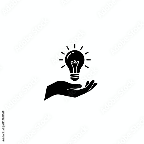 Creative idea illumination held in open hand, symbolizing innovation, inspiration, and new beginnings for groundbreaking projects and entrepreneurial spirit.