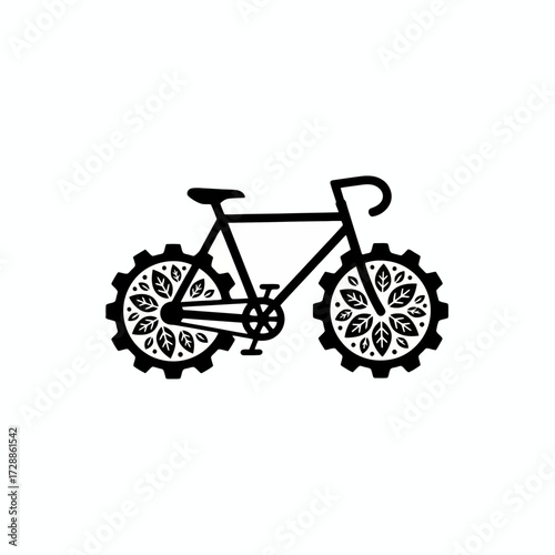 Discover eco friendly cycling with a unique bicycle design featuring intricate leaf patterns within its gear spokes for a fresh, sustainable commute
