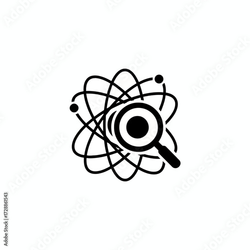 Discovering scientific breakthroughs and atomic exploration with a magnifying glass, symbolizing research, discovery, and innovation in the world of science