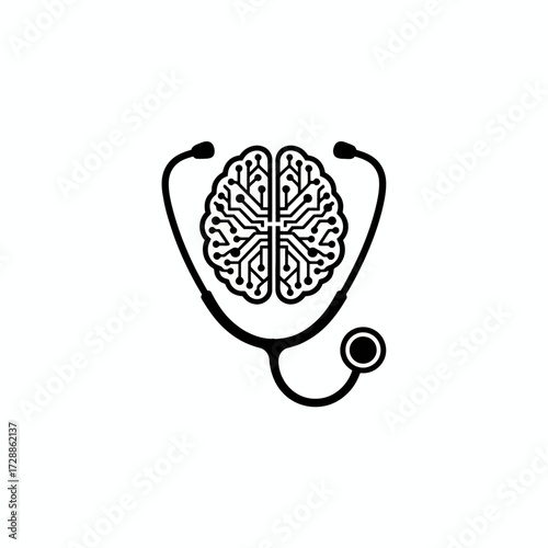 Innovative digital brain with stethoscope symbolizing advanced medical technology and neuroscience research for future healthcare solutions