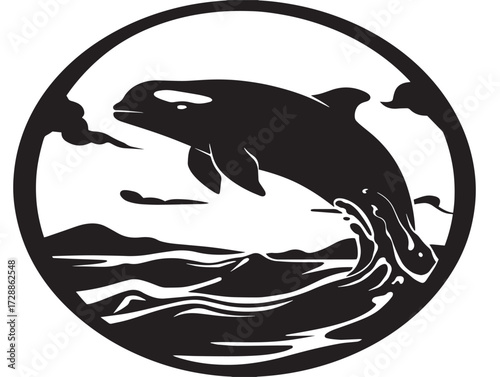 Ocean silhouette icon vector illustration solid black deep sea environment