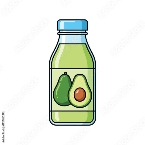 Fresh avocado juice beverage healthy natural drink in glass bottle illustration vector