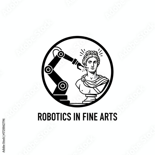 Innovative robotic arm sculpting a classical bust, symbolizing the future of art creation and technological integration in creative industries
