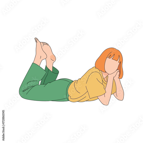Young woman relaxing lying down casual pose relaxed mood illustration vector