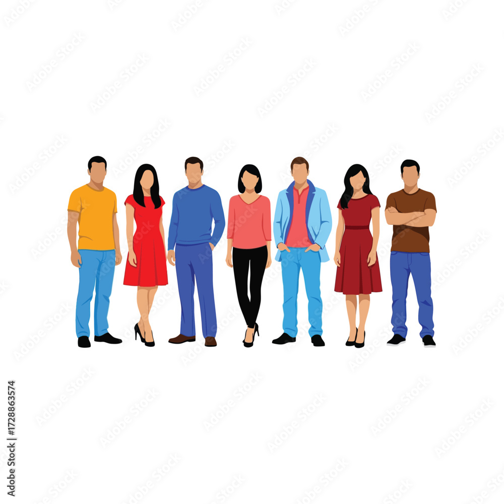 Obraz premium Diverse group of young people standing together casual attire vector