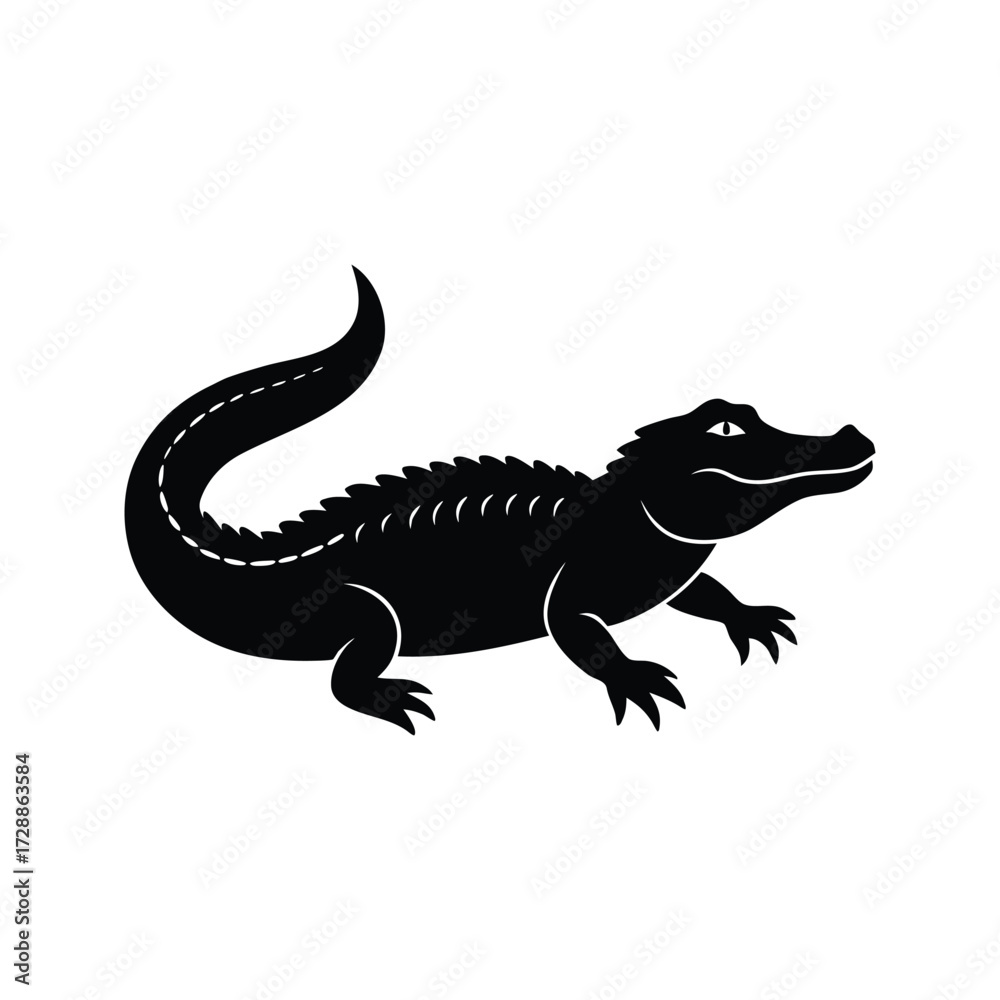 Obraz premium Caiman alligator silhouette on white background vector art illustration