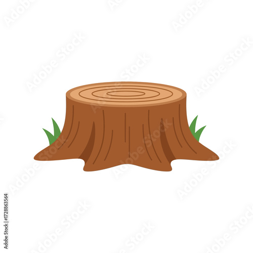 Cartoon tree stump with green grass isolated object nature element design vector