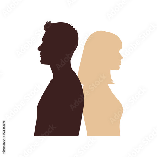 Couple silhouettes facing away sadness distance relationship conflict loneliness vector