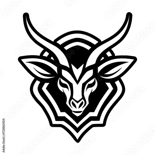 Solid style icon of an antelope head logo