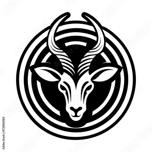A glyph style icon of an antelope logo