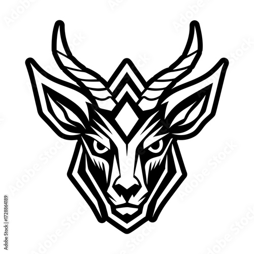 Solid style icon of an antelope head logo