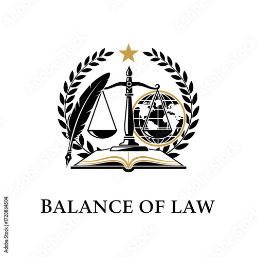 ancient stationery scales book star globe law balance justice judge court legal concept