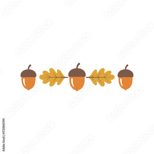 Autumn acorn and leaf garland decorative border autumnal seasonal design element vector
