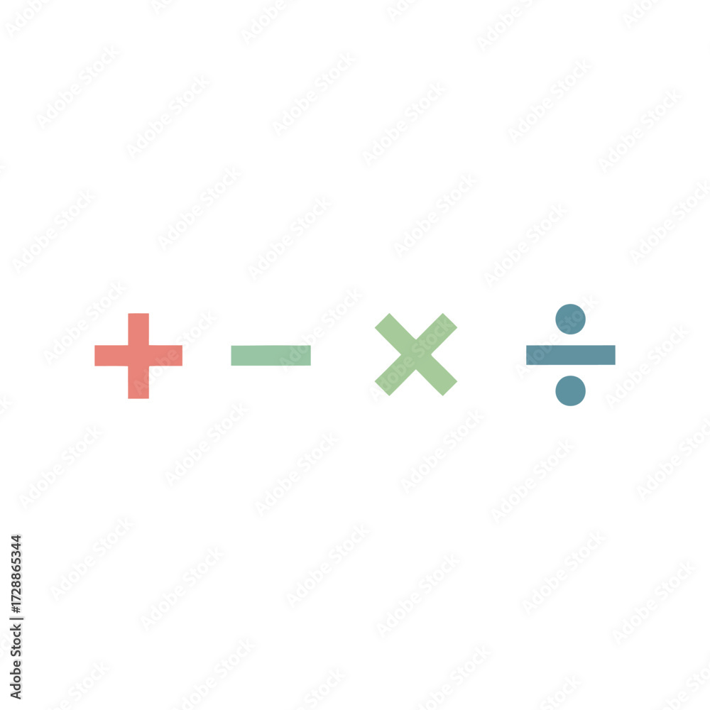 Obraz premium Basic math symbols plus minus multiply divide colorful education concept vector