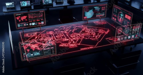 Futuristic Command Center with Glowing Displays and Advanced Technology Interface