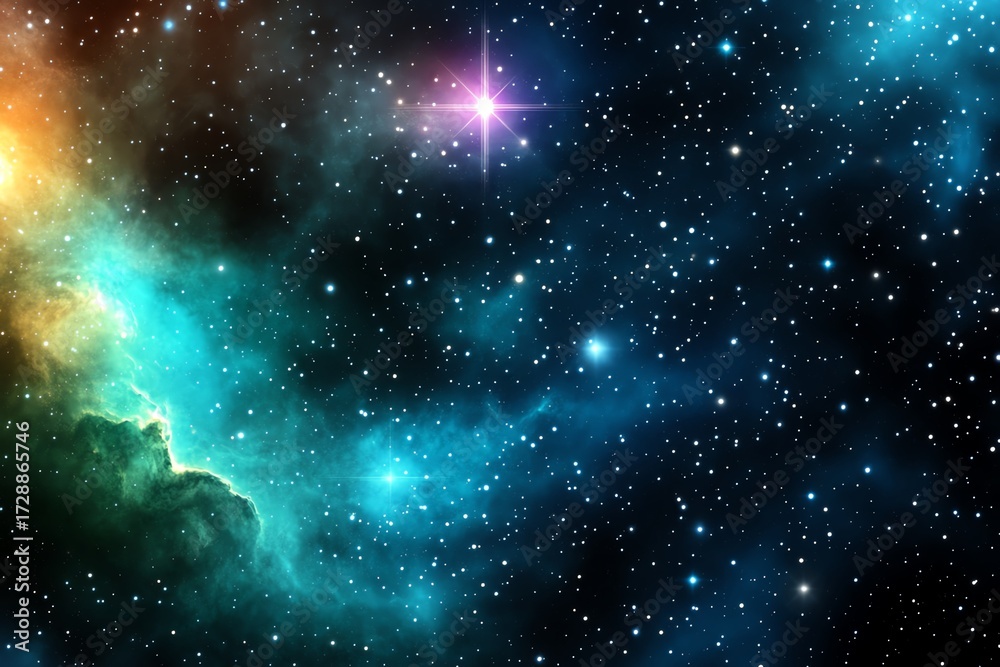 Naklejka premium A breathtaking view of the cosmos showcasing vibrant colors and countless stars in a mesmerizing galaxy.