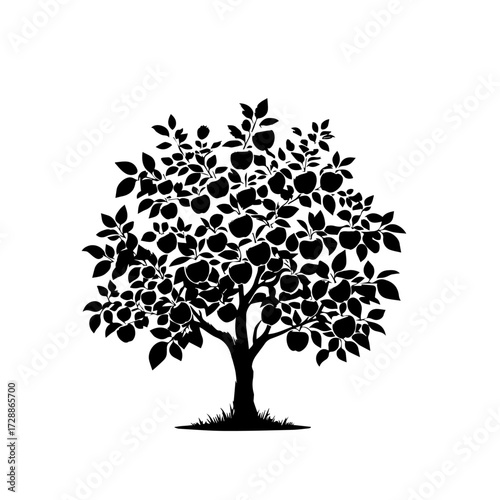 Apple Tree Vector Illustration – Natural Orchard with Fresh Ripe Apples