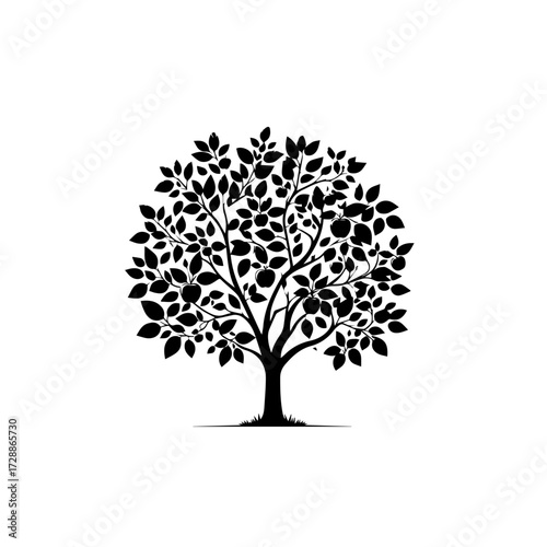 Apple Tree Vector Illustration – Orchard with Ripe Fresh Apples