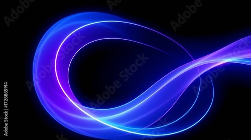 Wallpaper Mural Dynamic abstract digital light wave in vibrant blue and purple hues, forming elegant flowing curves on a dark backdrop Torontodigital.ca