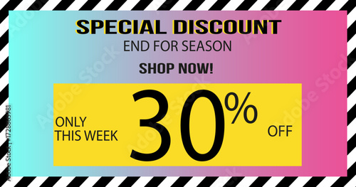 Sale banner, bright attention catching banner, 30% off sale, discount, season sale