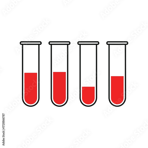 Four test tubes with red liquid science healthcare medical research laboratory vector