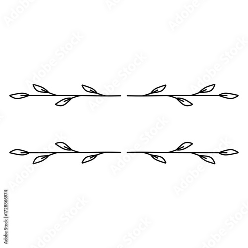 Elegant outline top and bottom text frame with leaf accents – Simple hand-drawn botanical branch design to naturally separate or frame text.