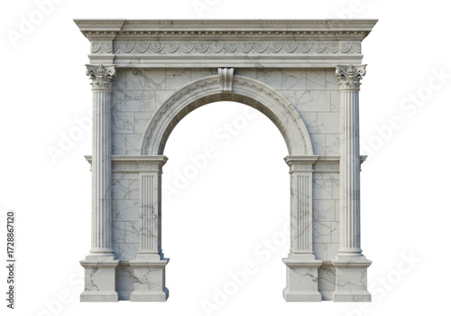 Fotografie Isolated classical marble archway ornate columns decorative frieze architectural