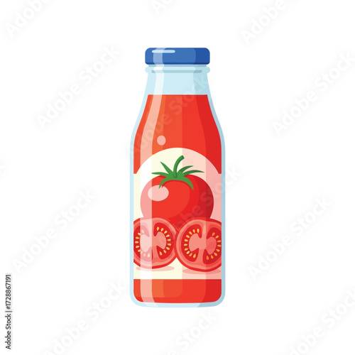 Fresh tomato juice bottle healthy refreshing beverage delicious natural ingredient vector