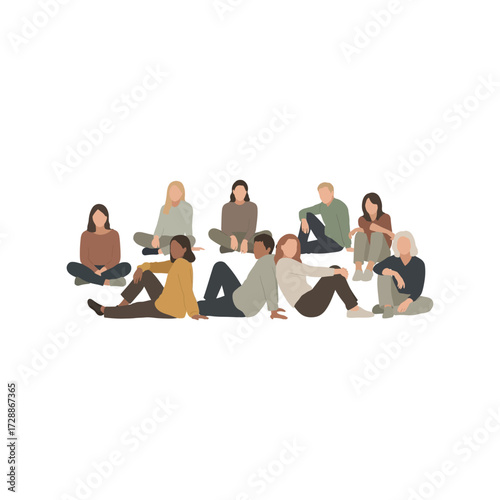 Diverse group people sitting together casual diverse friends community gathering vector