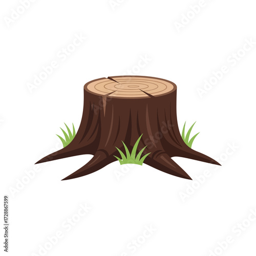 Rustic tree stump with new growth green grass natural organic element vector