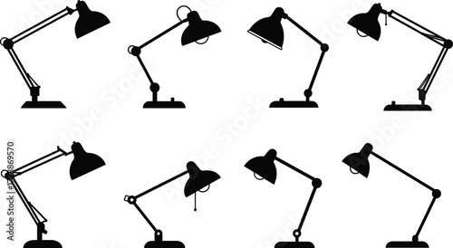 lamp, desk, adjustable, task, light, silhouette, vector, design, office, work, study, reading, illumination, fixture, equipment, furniture, modern, electric, object,  desk, adjustable