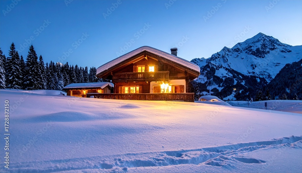 Naklejka premium house in the mountains in winter
