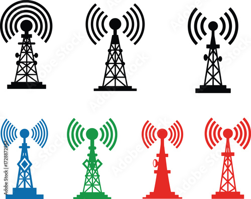 Radio tower, communication mast, wireless antenna, signal waves, telecom infrastructure, broadcast tower, mobile network, satellite communication, transmission tower, digital technology, broadcasting 