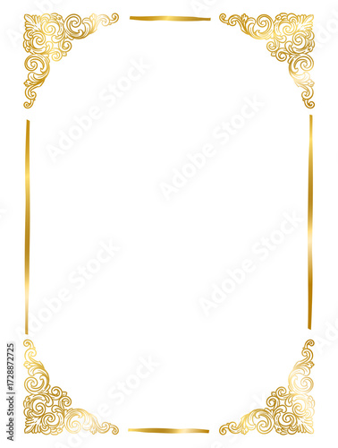 Vintage gold Frames, hand drawn ornamental badge and borders, Golden antique ornate elegant decorative elements, png transparent background	