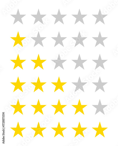 1 to 5 gold star rating. set of golden star icon