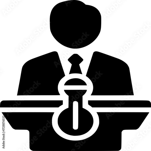 The Speaker: A silhouetted orator, poised behind a lectern, delivers a speech, symbolizing communication, leadership, and eloquence.