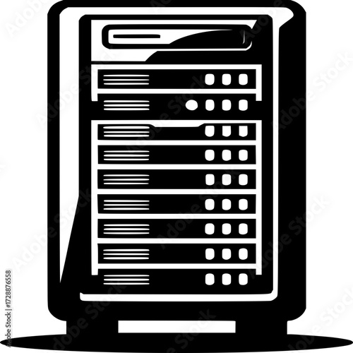Server Illustration: This image showcases a sleek, minimalist illustration of a server, a vital component of the digital age, conveying power and efficiency in its design.
