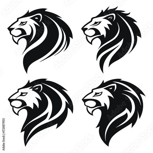 Wallpaper Mural Four stylized black and white lion head illustrations in profile with fierce expressions Torontodigital.ca