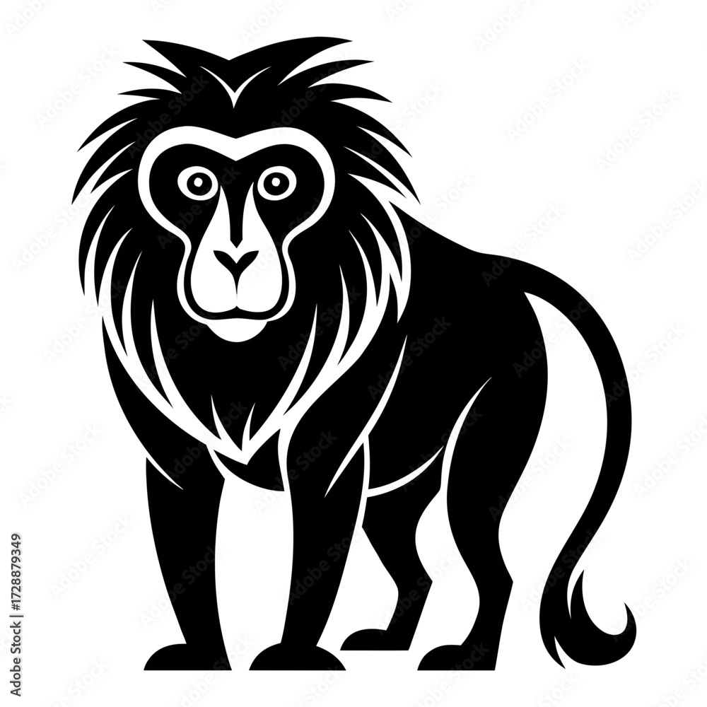 Fototapeta premium Baboon vector clean black silhouette design white background