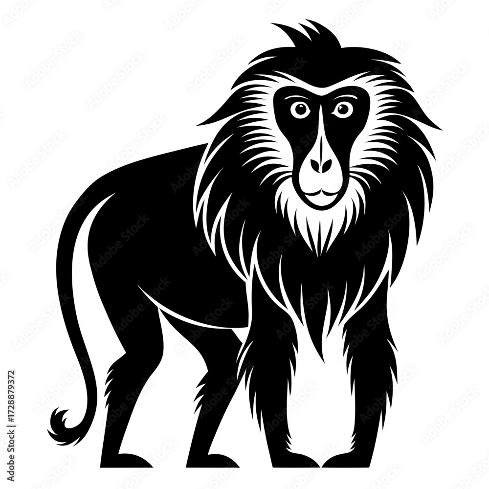 Fototapeta premium Baboon vector clean black silhouette design white background