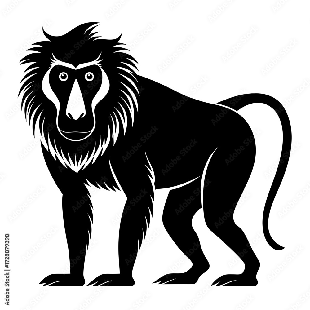 Obraz premium Baboon vector clean black silhouette design white background