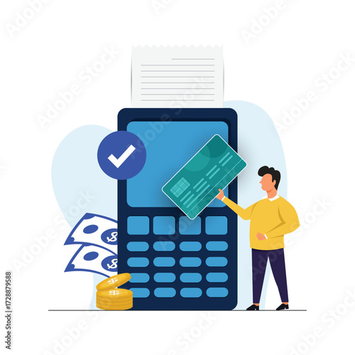 POS terminal machine Online payment concept. Internet payments by card