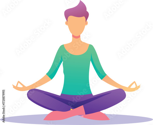 Simple Flat Illustration of Person Meditating in Yoga Lotus Position for Calmness