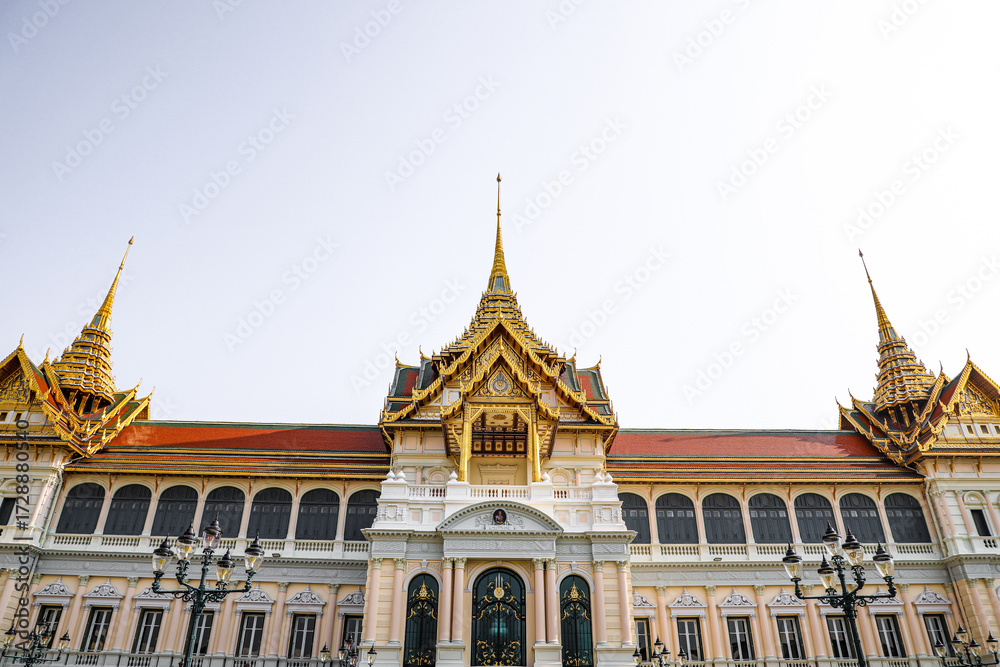 Fototapeta premium The Grand Palace was built same time as Bangkok. royal residences include Dusit Maha Prasat Throne Hall, Aphorn Phimok Prasat Throne Hall, Phiman Rattaya Throne Hall, Chakri Maha Prasat Throne Hall.