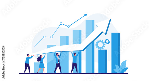 Teamwork drives upward trend in financial growth and business performance.