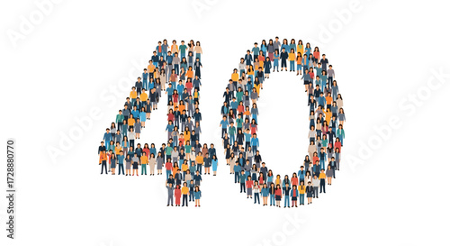 A large group of people forming the number forty. This visually represents a collection of individuals contributing to a significant count or milestone.