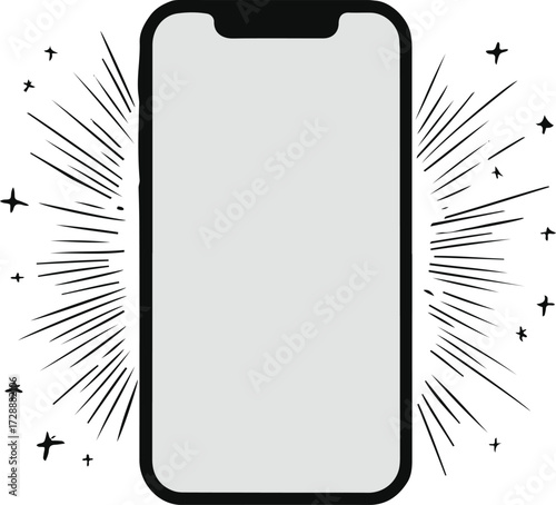 Smartphone line art with tiny spark lines around it, story of a new message that changes someone’s day 1