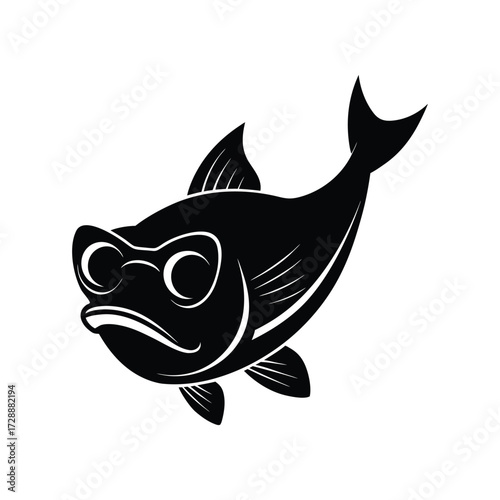 Catfish head silhouette with fisherman hook sunglasses vector art illustration