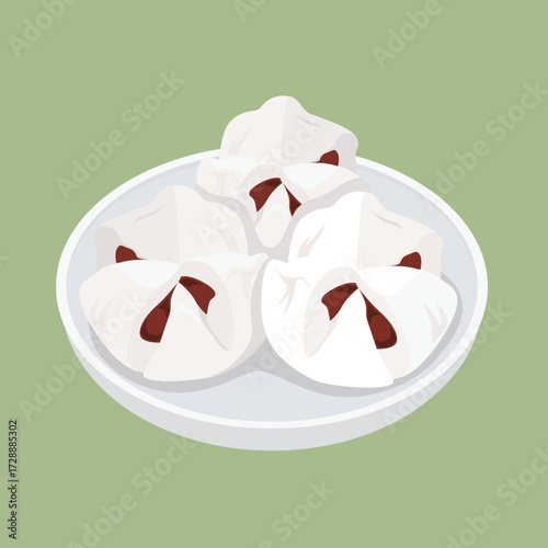 Steamed Hong Kong dim sum, Char Siew Bao. Asian food: Cute cartoon Dim sum.