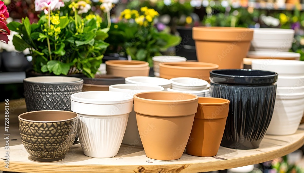 Fototapeta premium Assorted terracotta and ceramic plant pots